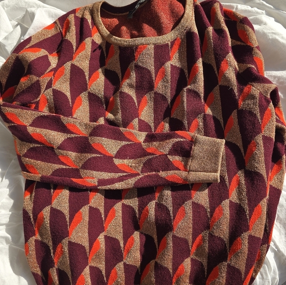 Ann Taylor Sweater Gold Metallic Retro Pull Over Sparkle Size Medium - Picture 7 of 11